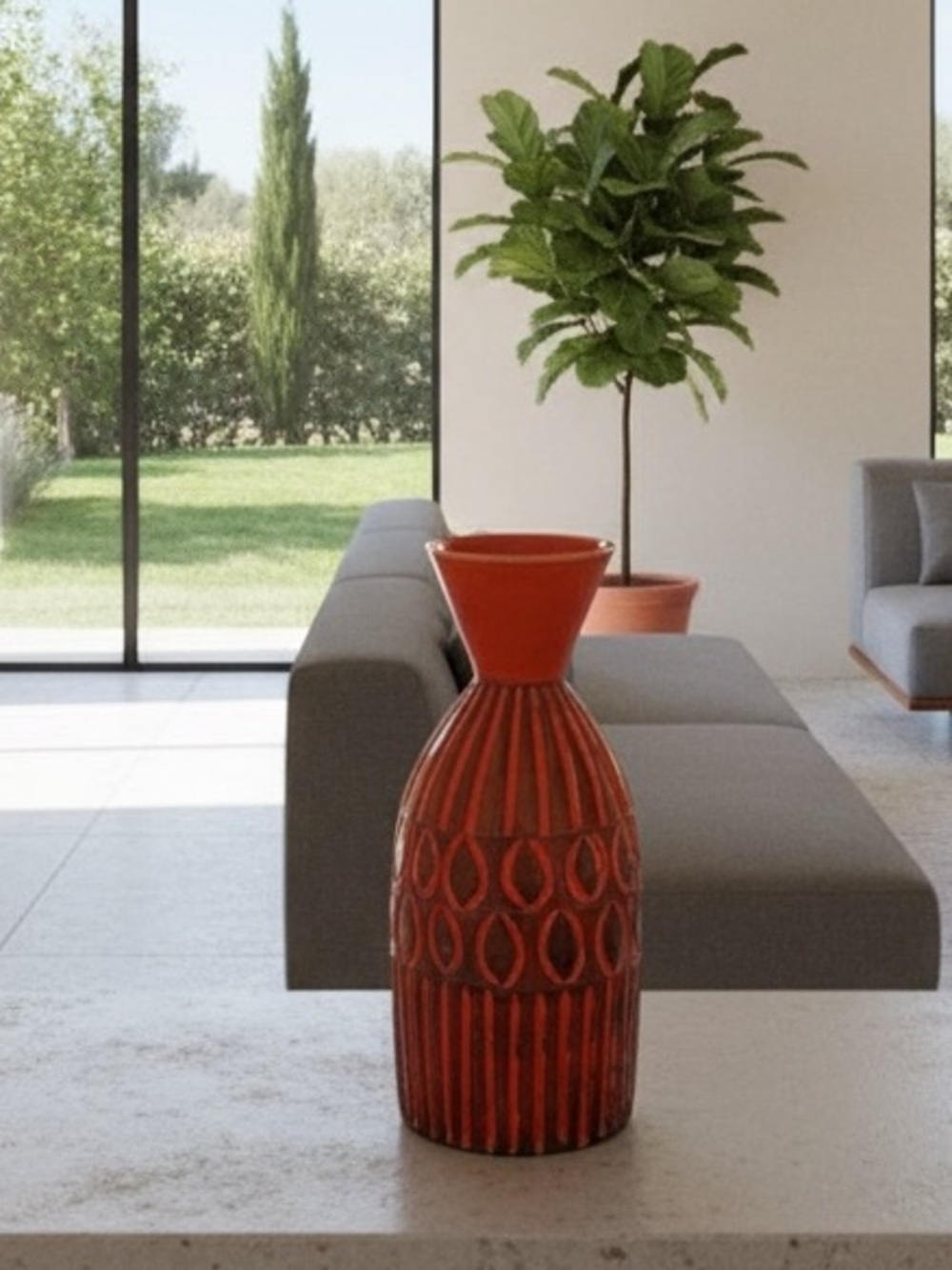 Mid‑Century Modern Italian Textured Ceramic Vase – Deep Orange & Black Glaze - Picture 17 of 17